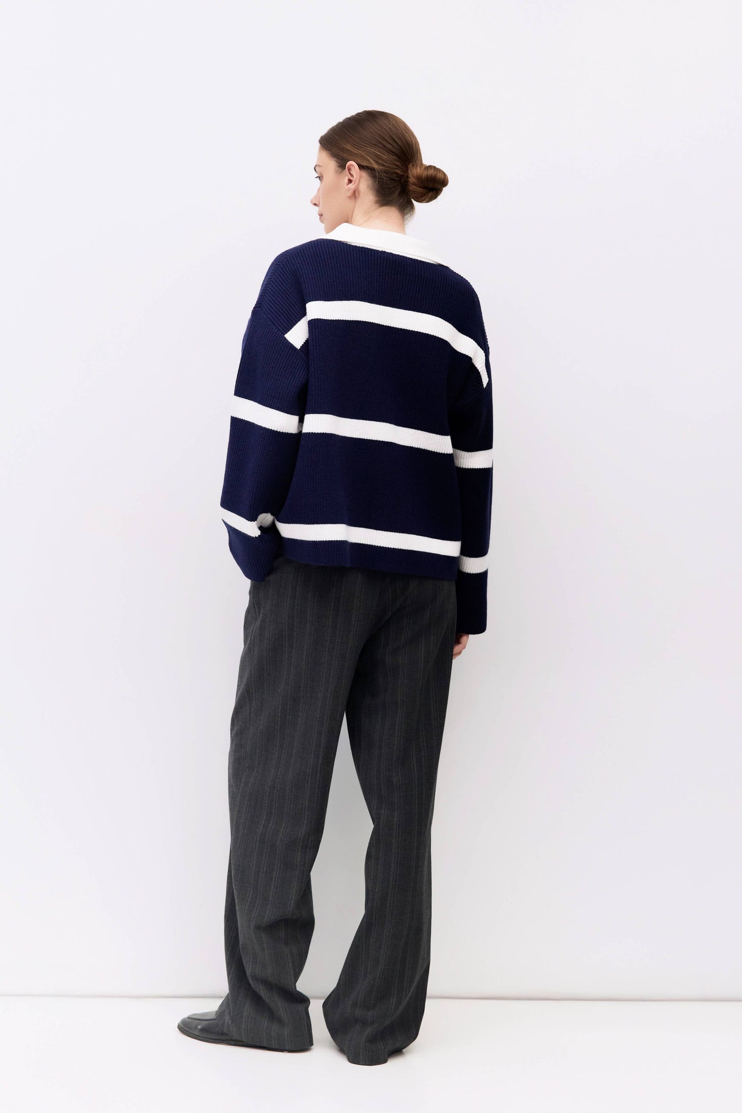 Navy Striped Collared Sweater