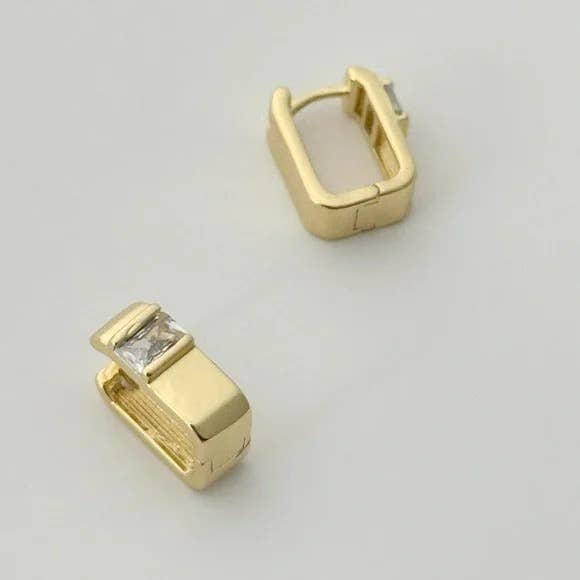 14K Gold Filled Rectangular CZ Baguette Hoops
