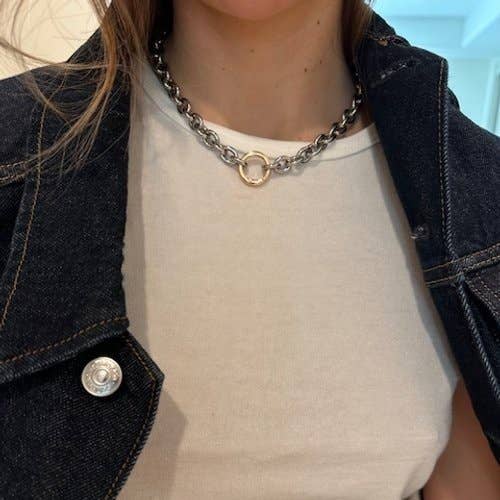 Two-Tone Rhodium Link & Chain Necklace