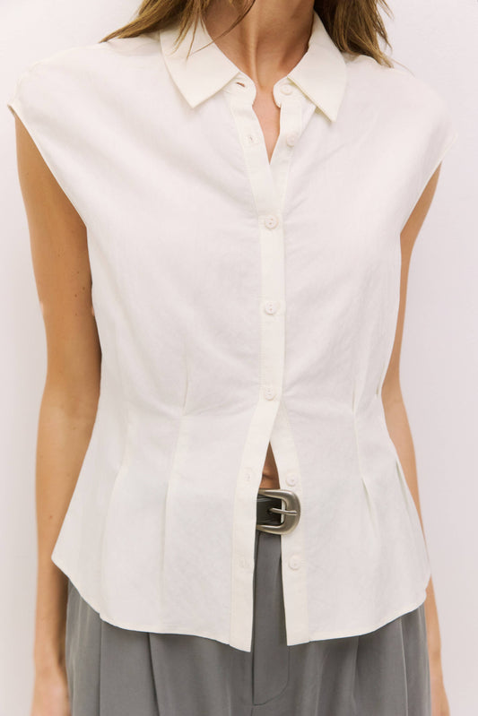 Ivory Sleeveless Woven Button-Up Top