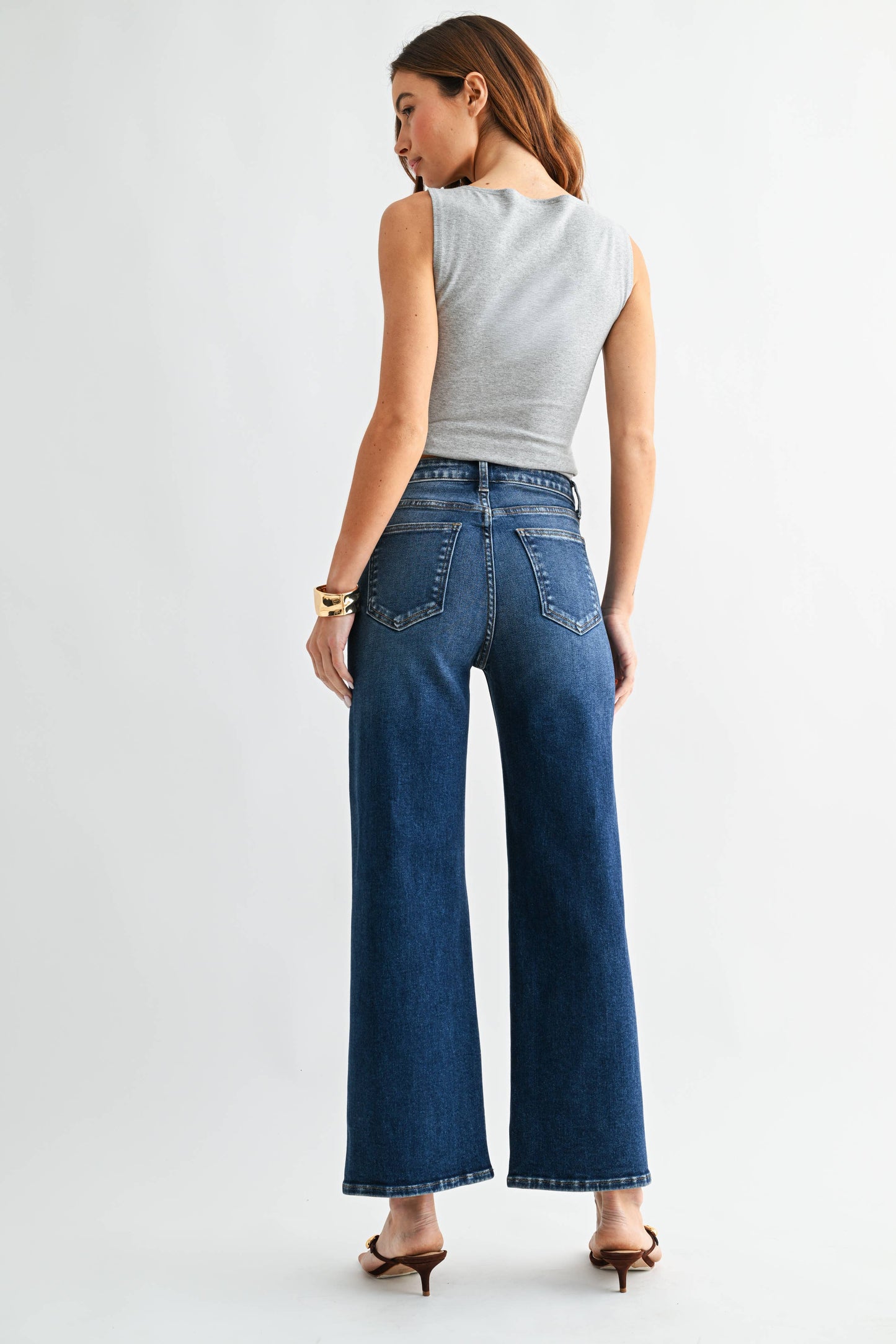 Mid Rise Dark Wash Wide Leg Jean