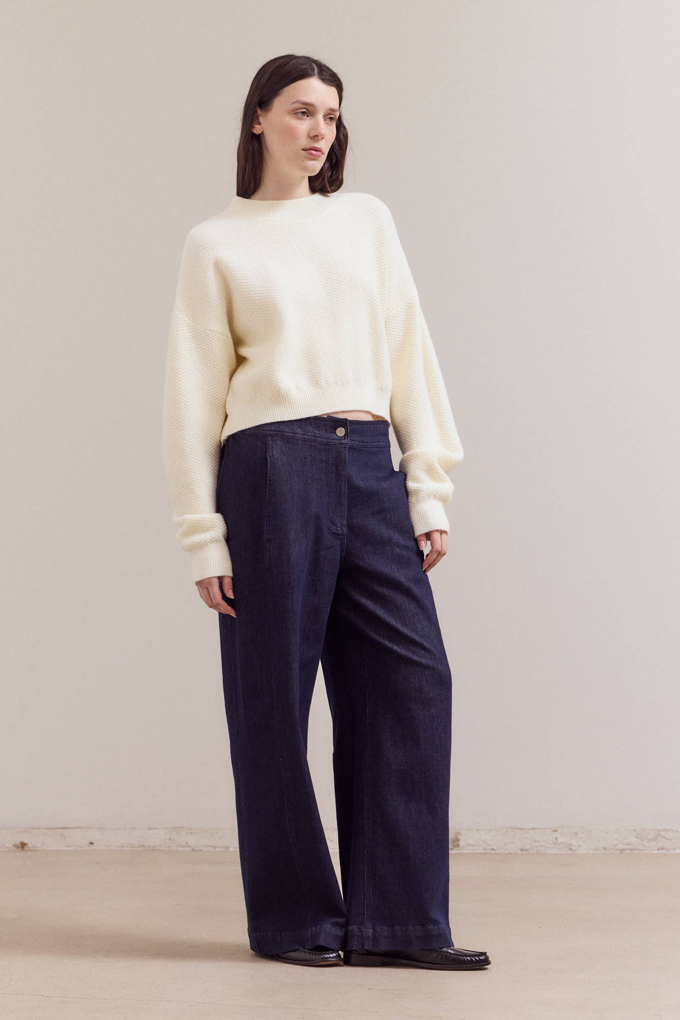 Mock Neck Textured Cropped Sweater