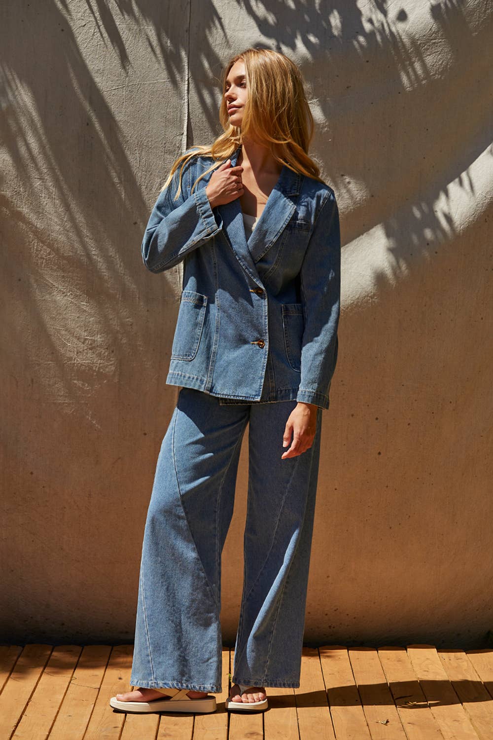 Denim Double Breasted Blazer Jacket