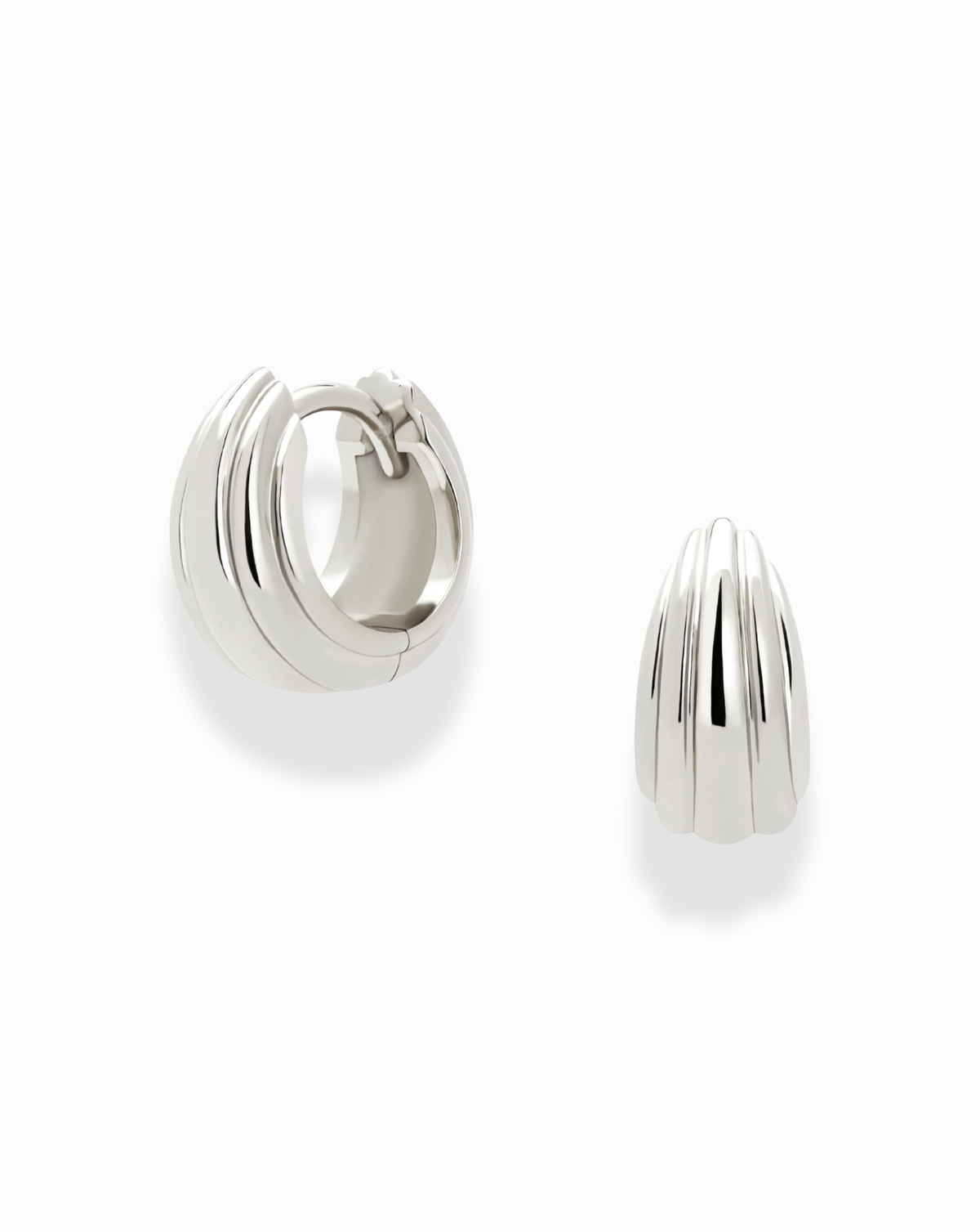Silver Ribbed Huggie Earrings
