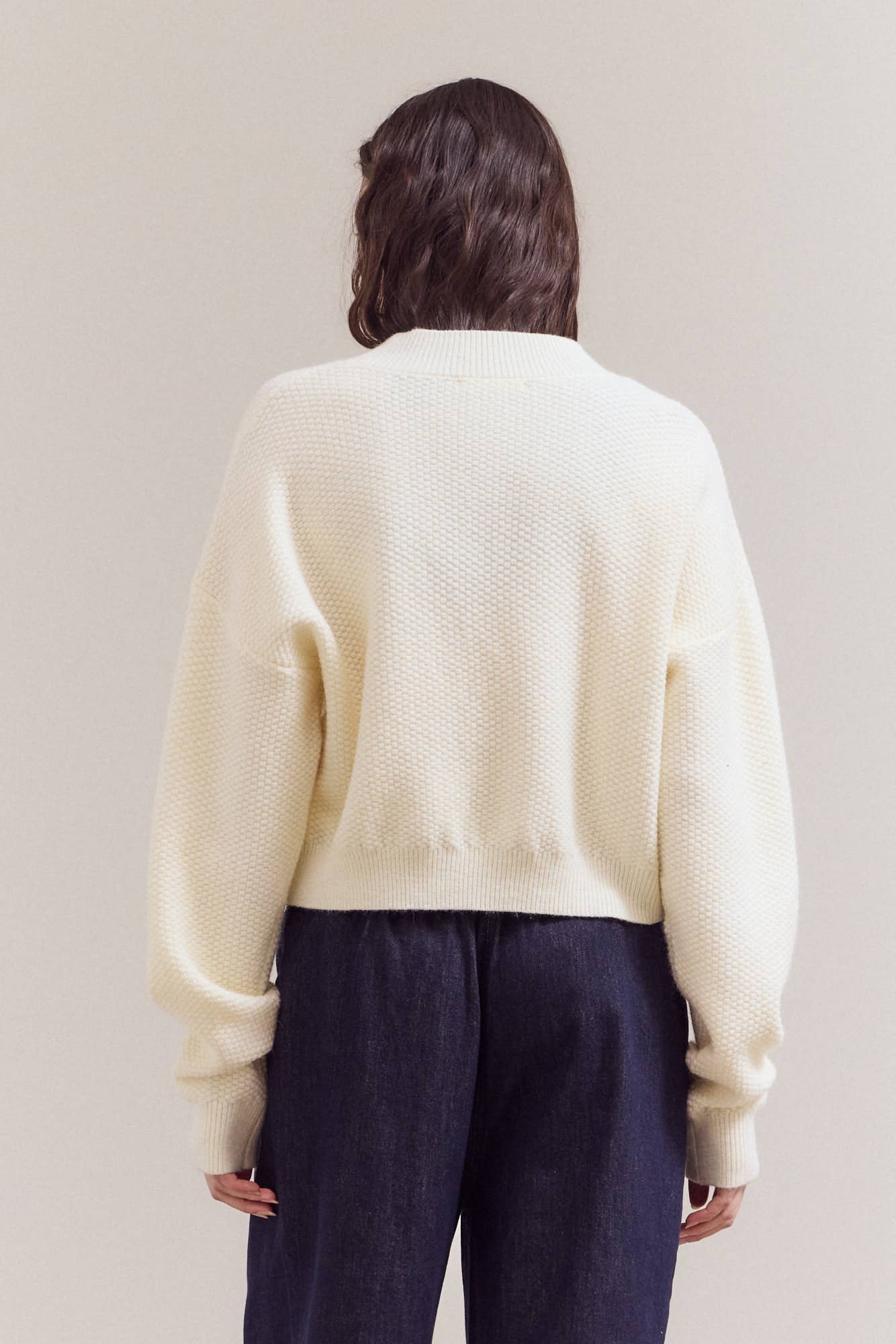 Mock Neck Textured Cropped Sweater