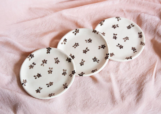 Handmade Ceramic Black Floral Catchall Plate