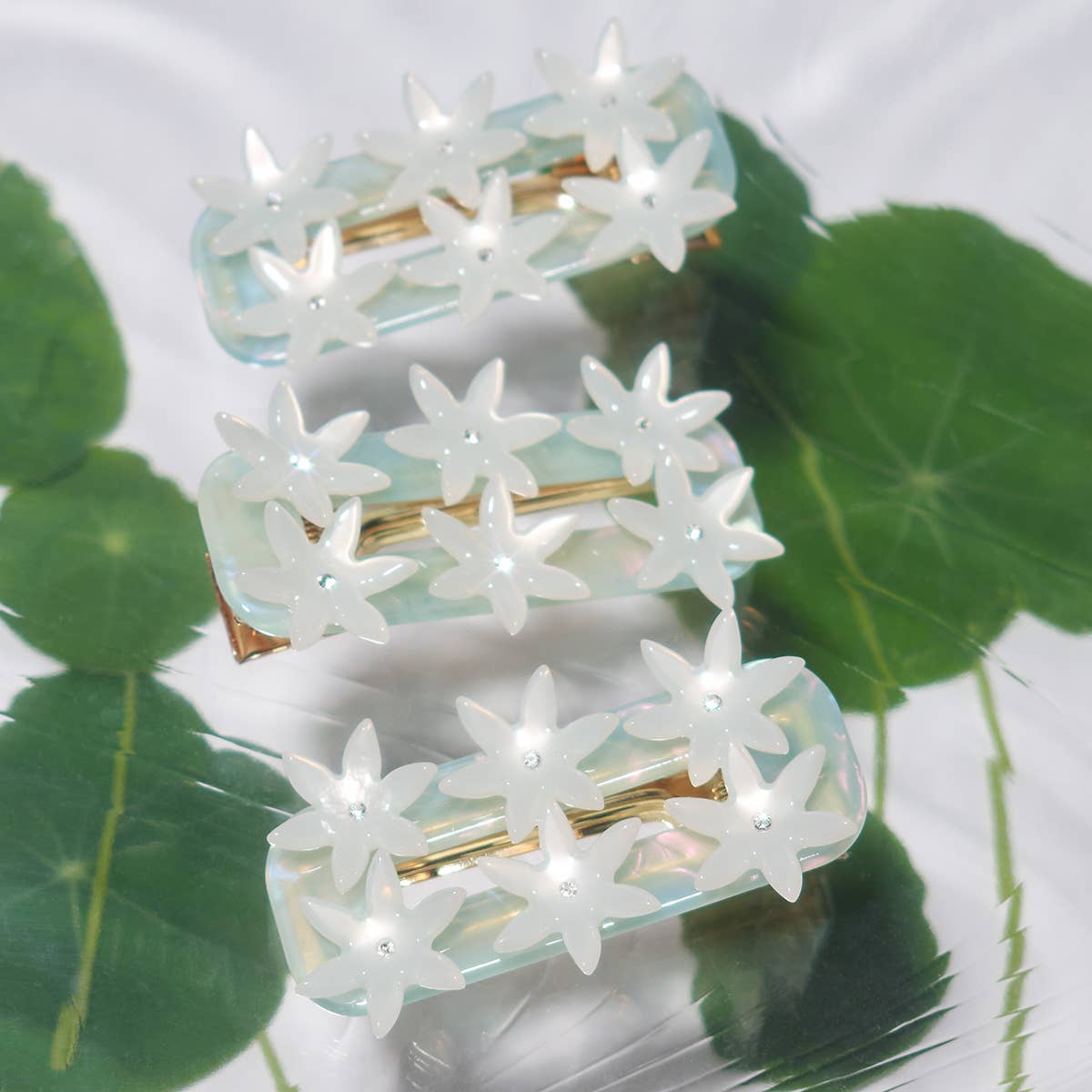 Seafoam Undine Lotus Flower Alligator Hair Clip by Winona Irene