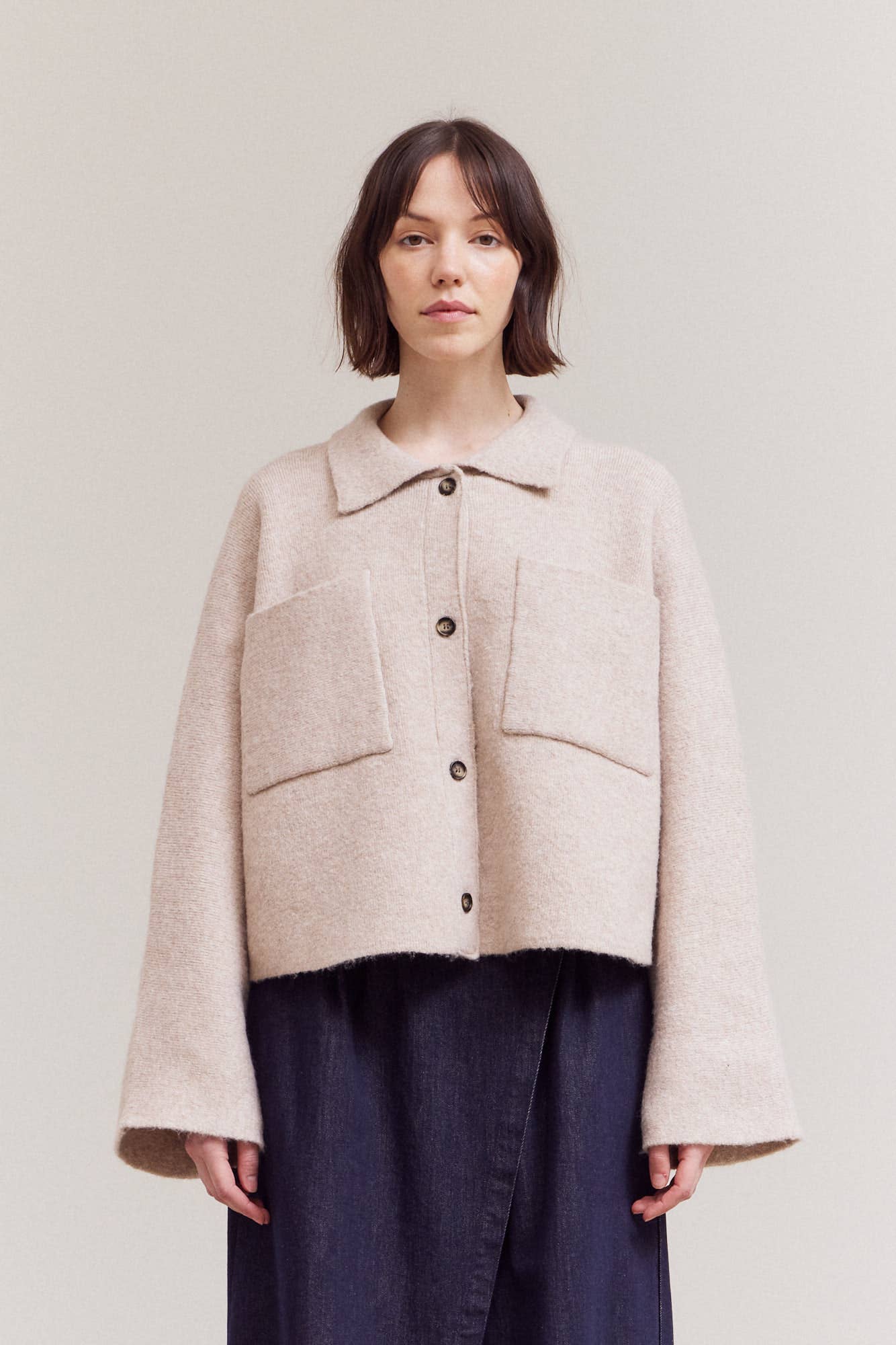 Oatmeal Short Knit Sweater Jacket