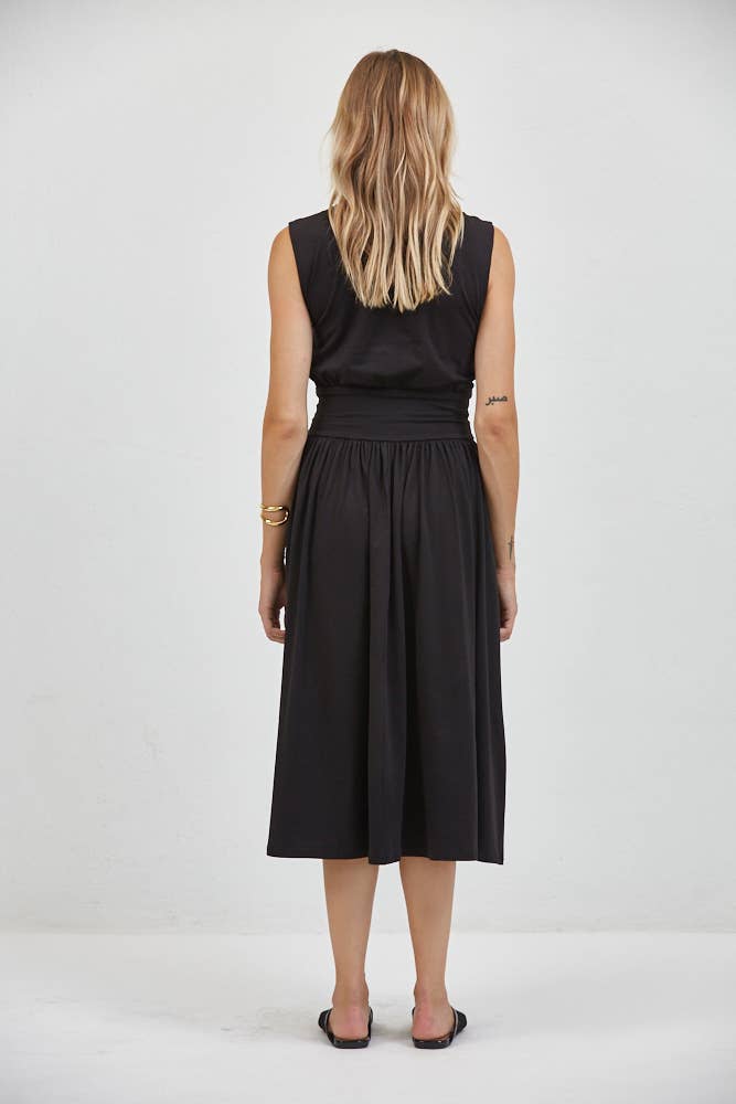 Black Waistband Jersey Midi Dress