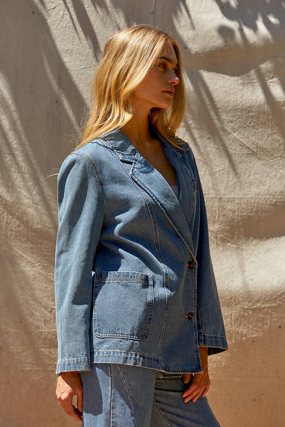 Denim Double Breasted Blazer Jacket