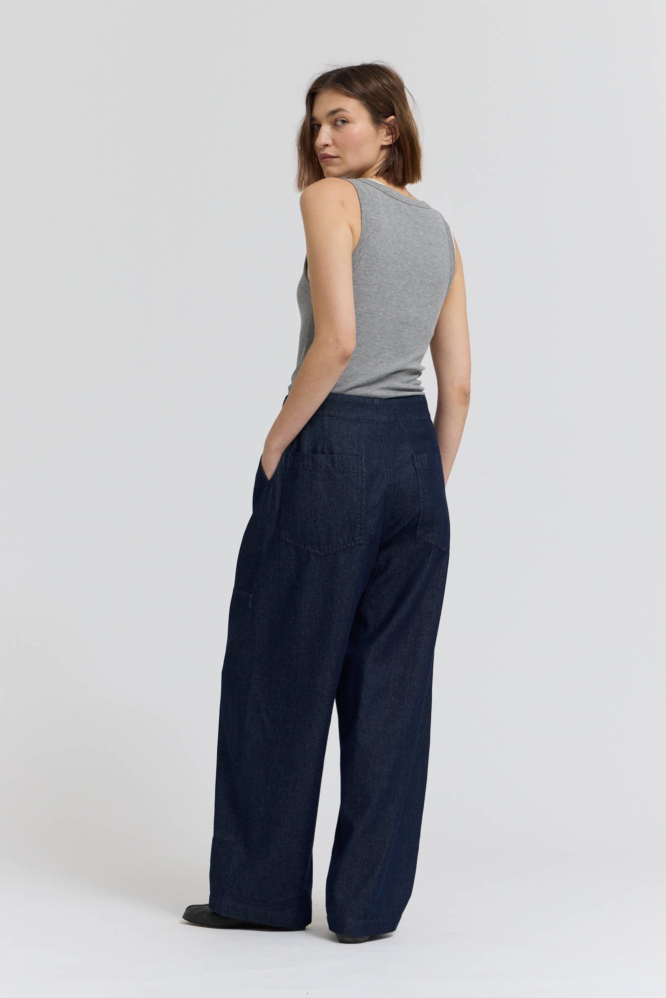 Indigo High Rise Curved Leg Trouser