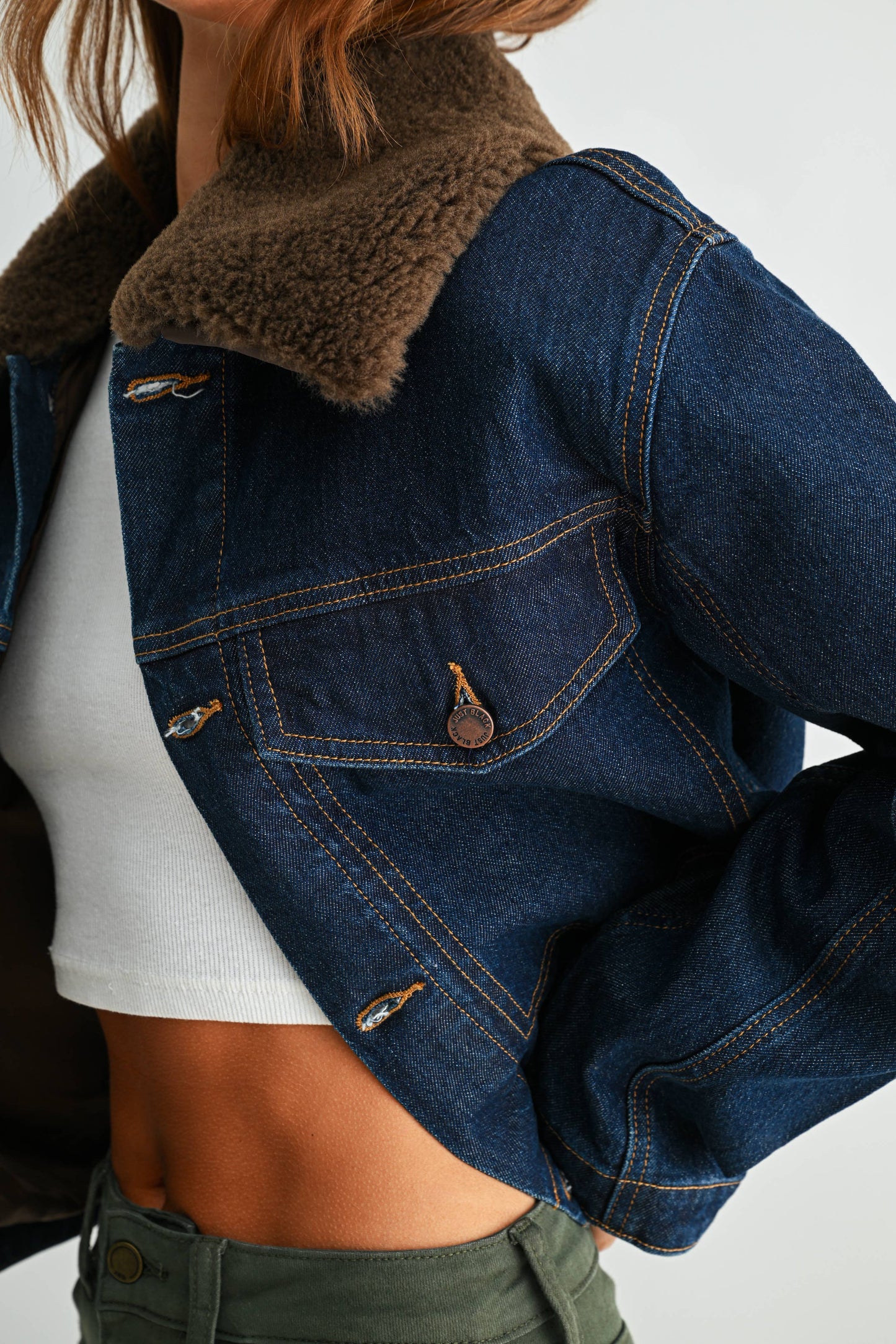 Dark Wash Denim Jacket with Faux Fur Collar