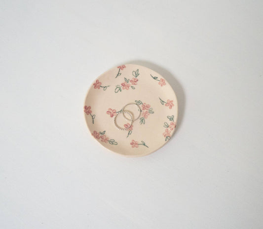 Handmade Ceramic Pink Wild Flowers Ring Dish