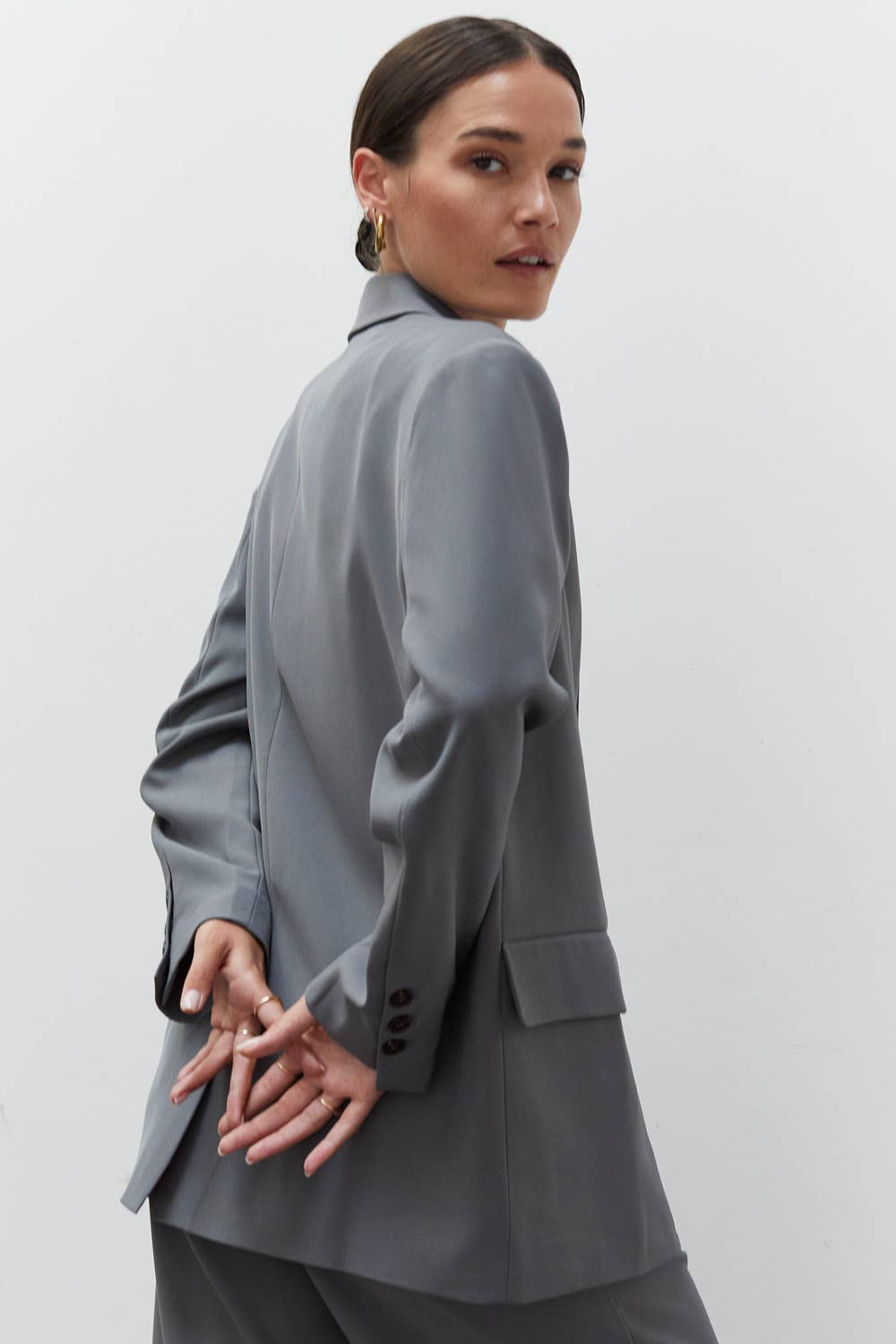 Grey Oversized Single Breasted Blazer
