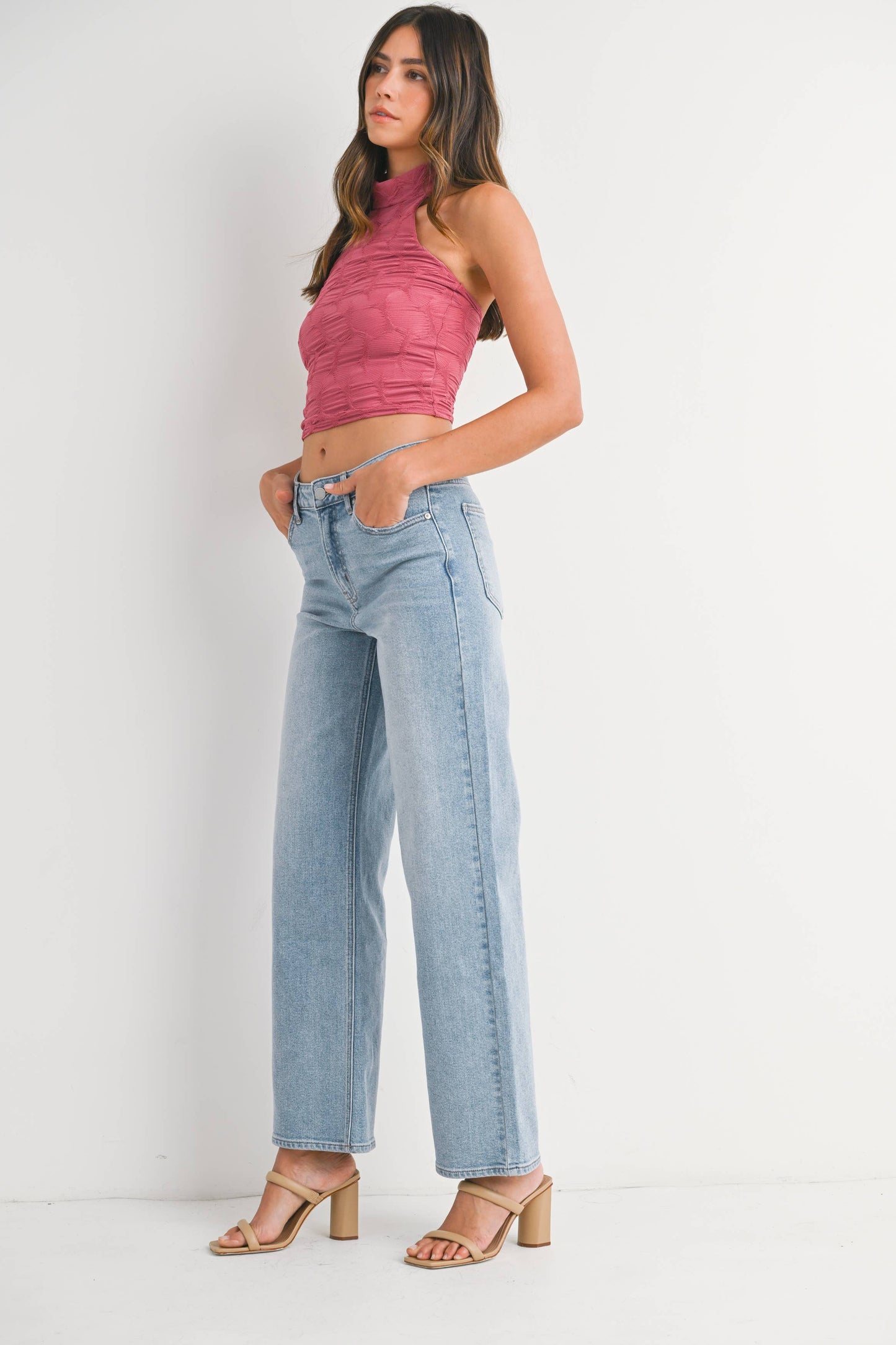 Light Wash High Rise Straight Stretch Jean