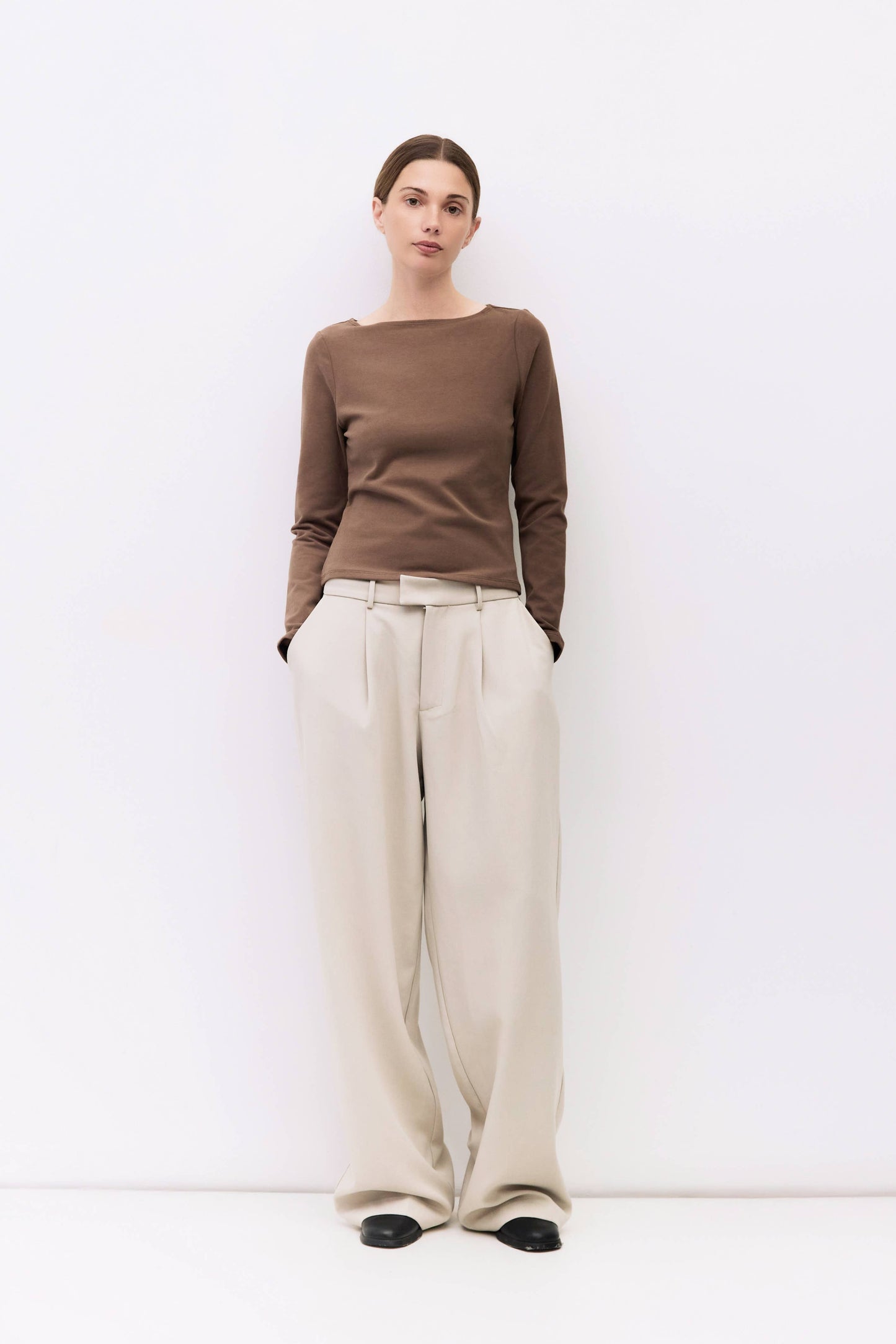 Brushed Jersey Long Sleeve Fitted Tee