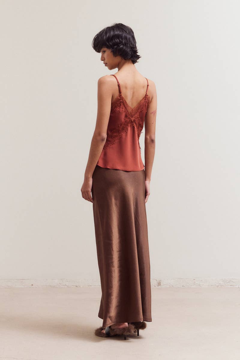 Brick Satin Lace Cami Blouse