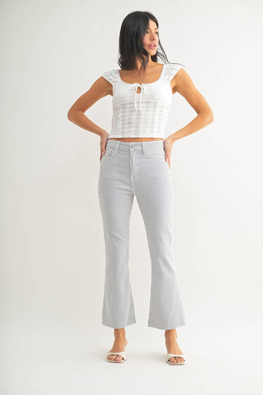 Blue Stripe Kick Flare Cropped Jean