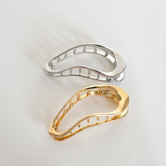 Minimal Organic Wave Metal Hair Claw Clip - Gold or Silver