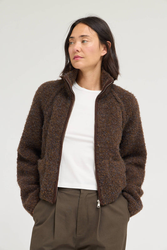 Funnel Neck Zip-Up Sweater Jacket