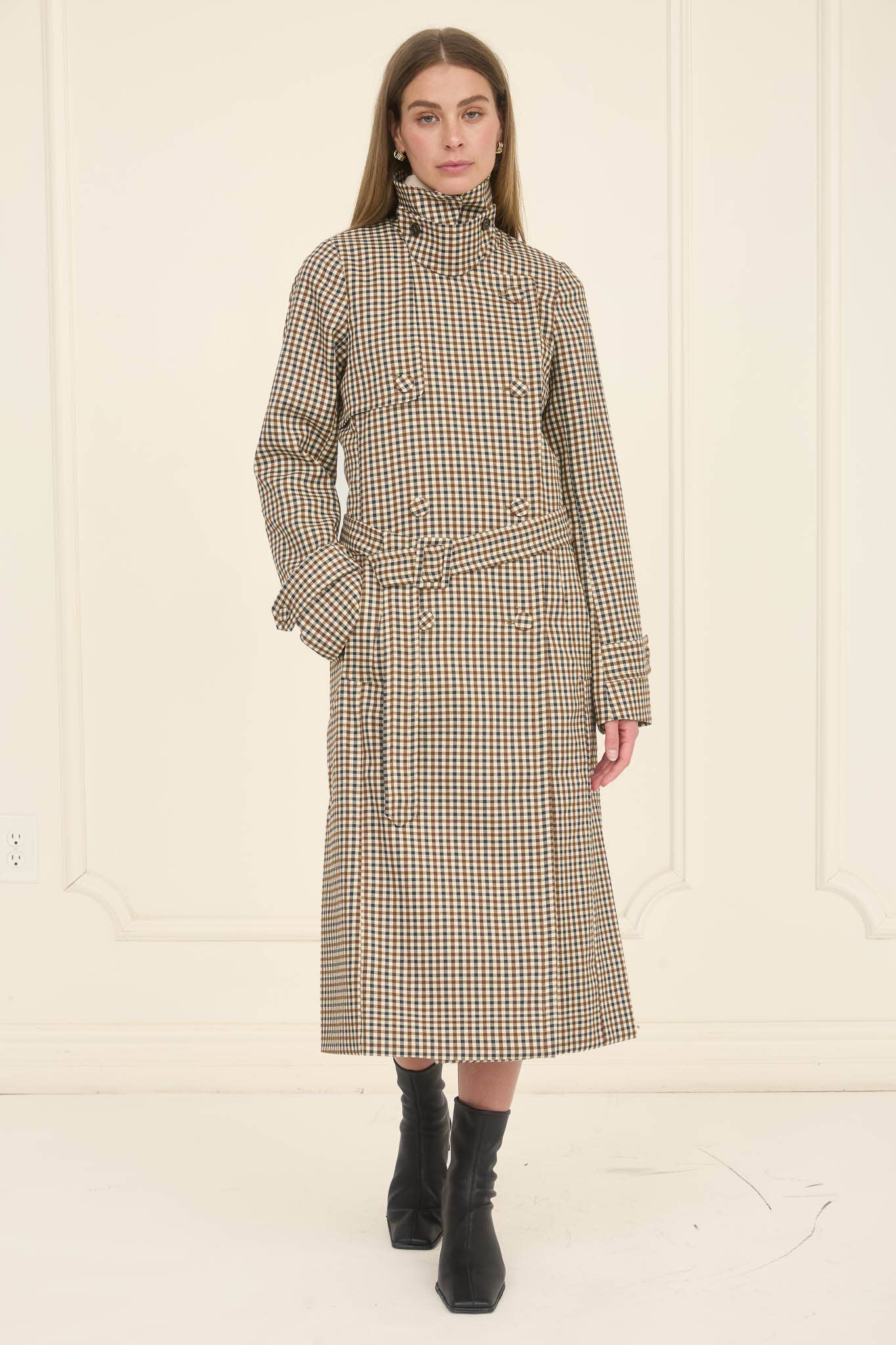 Plaid Belted Trench Coat