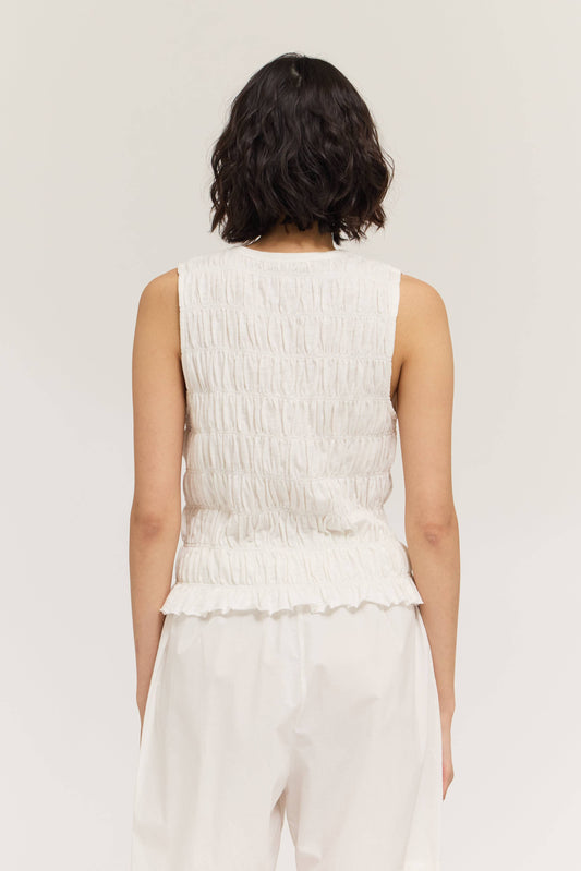 White Smocked Cotton Tank