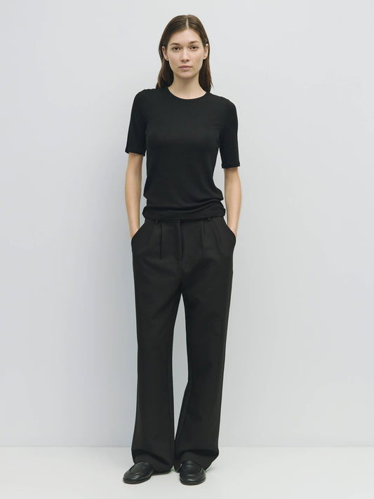 Black Semi-Sheer Knit Short-Sleeve Top