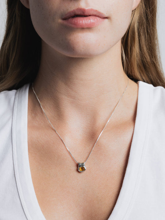 Silver Citrine Oval Pendant Necklace