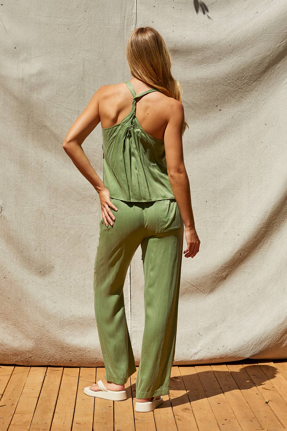 Matcha Green Back Twist Cupro Tank Top