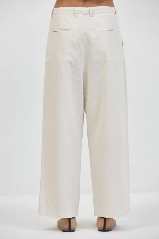Natural Waist Tie Pleated Pants