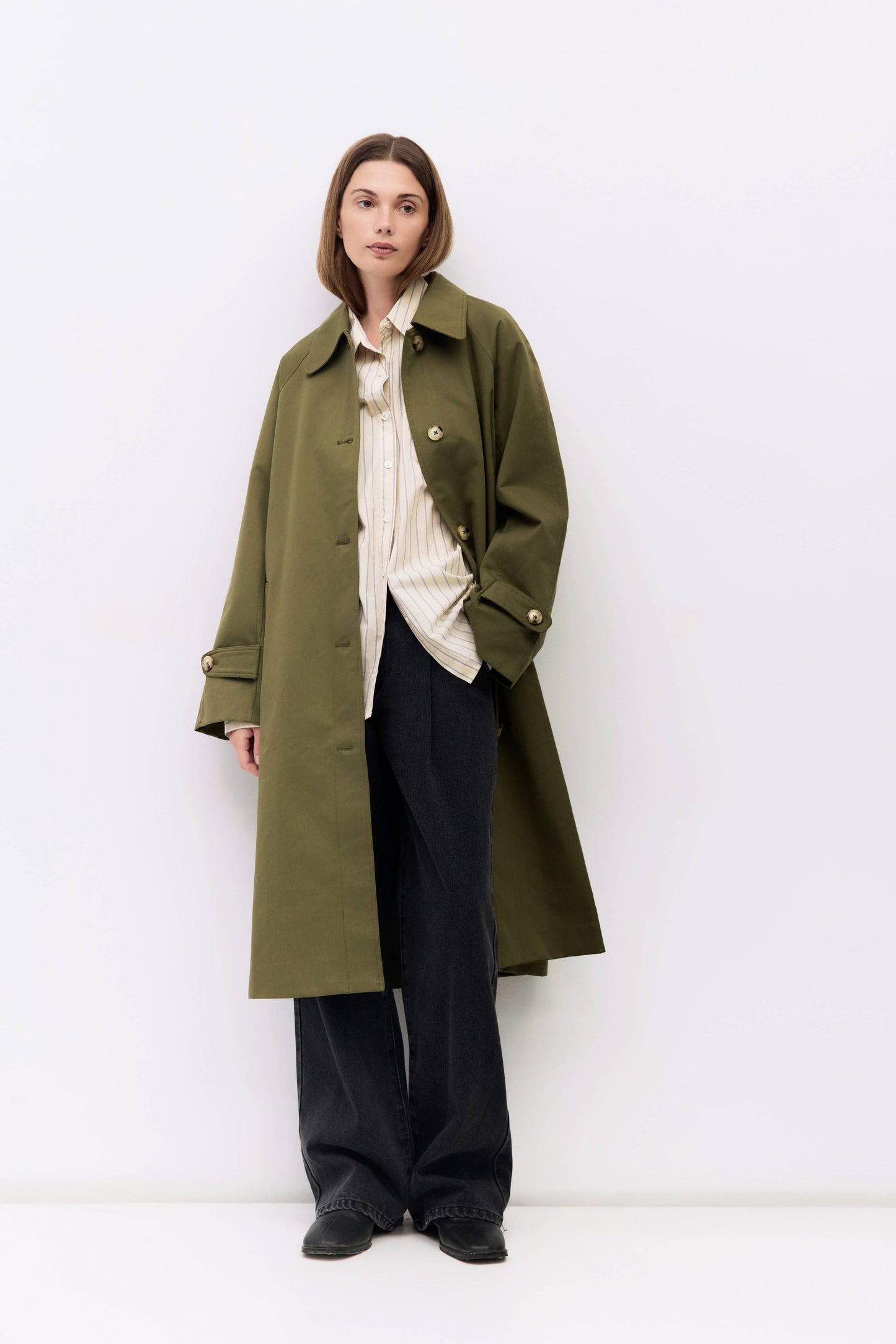 Olive Pointed Collar Trench Coat