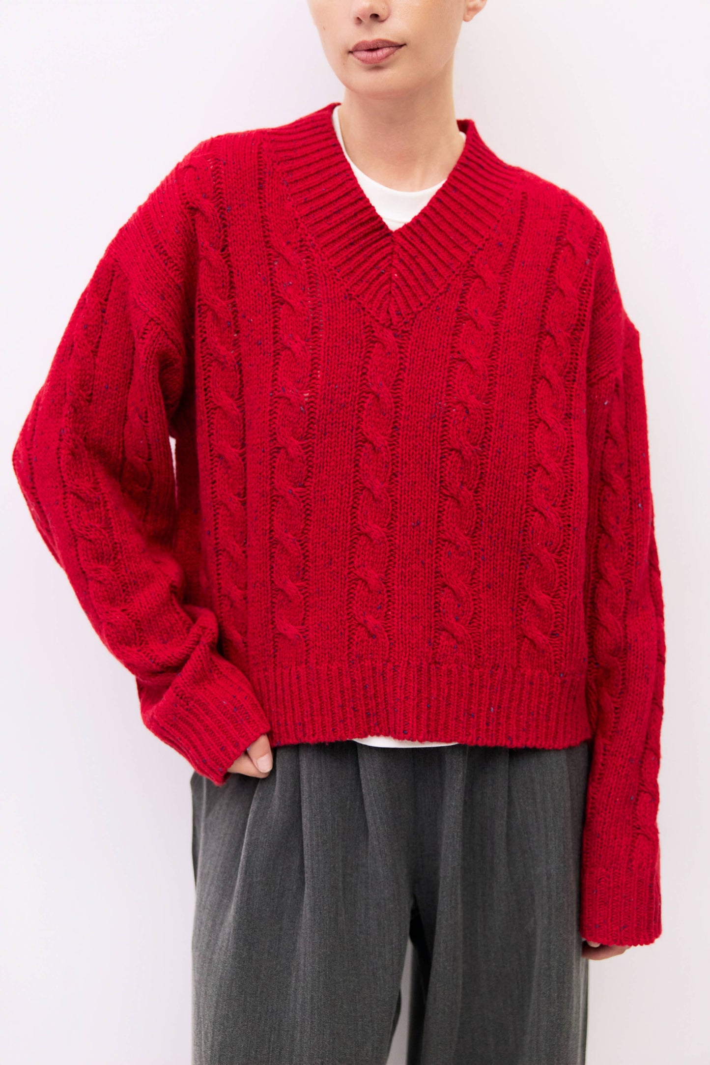 Red Confetti Cable Knit Sweater