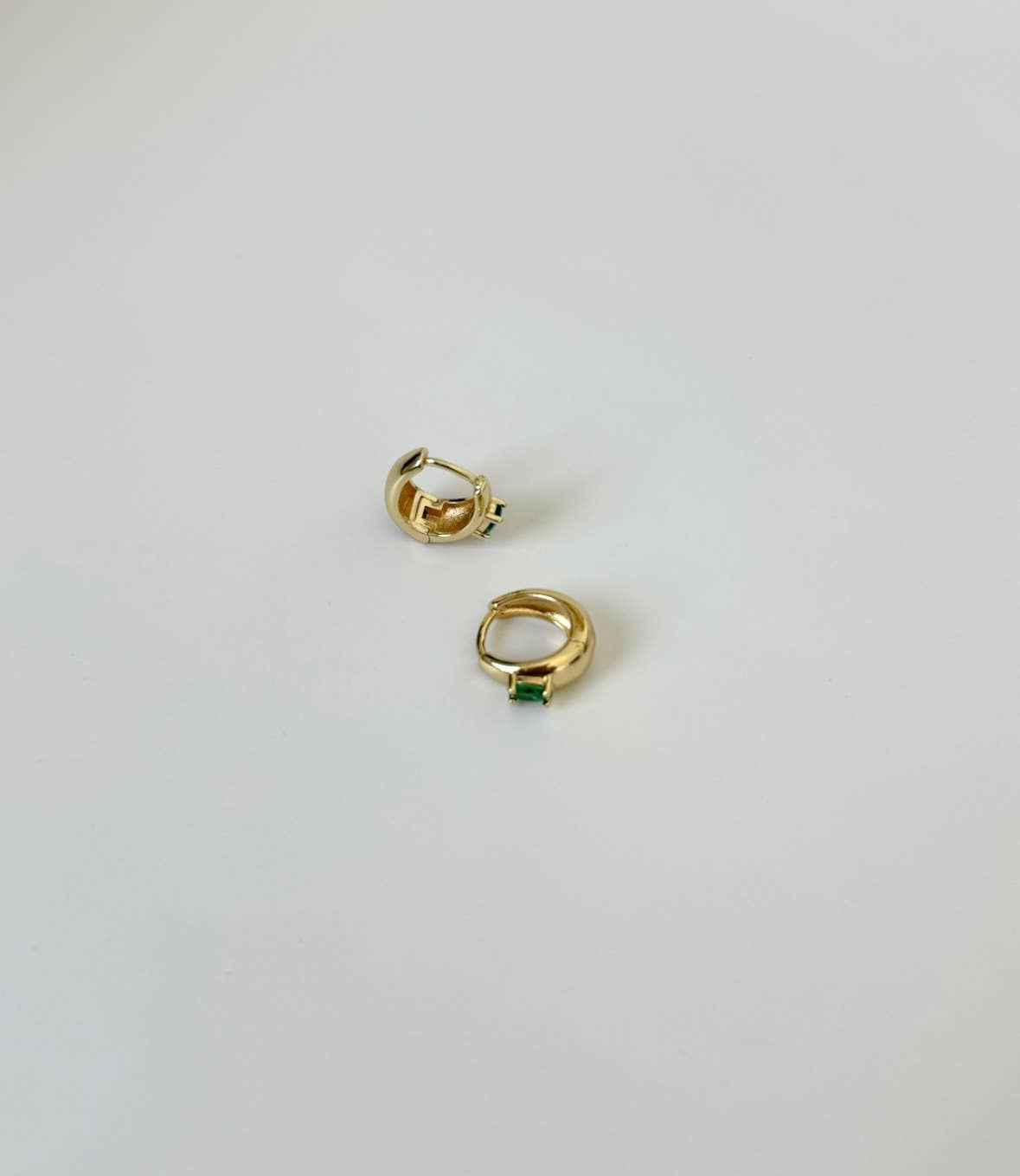 Gold Filled Emerald Stone Huggie Hoops