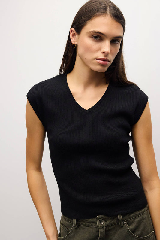 V-Neck Ribbed Knit Top