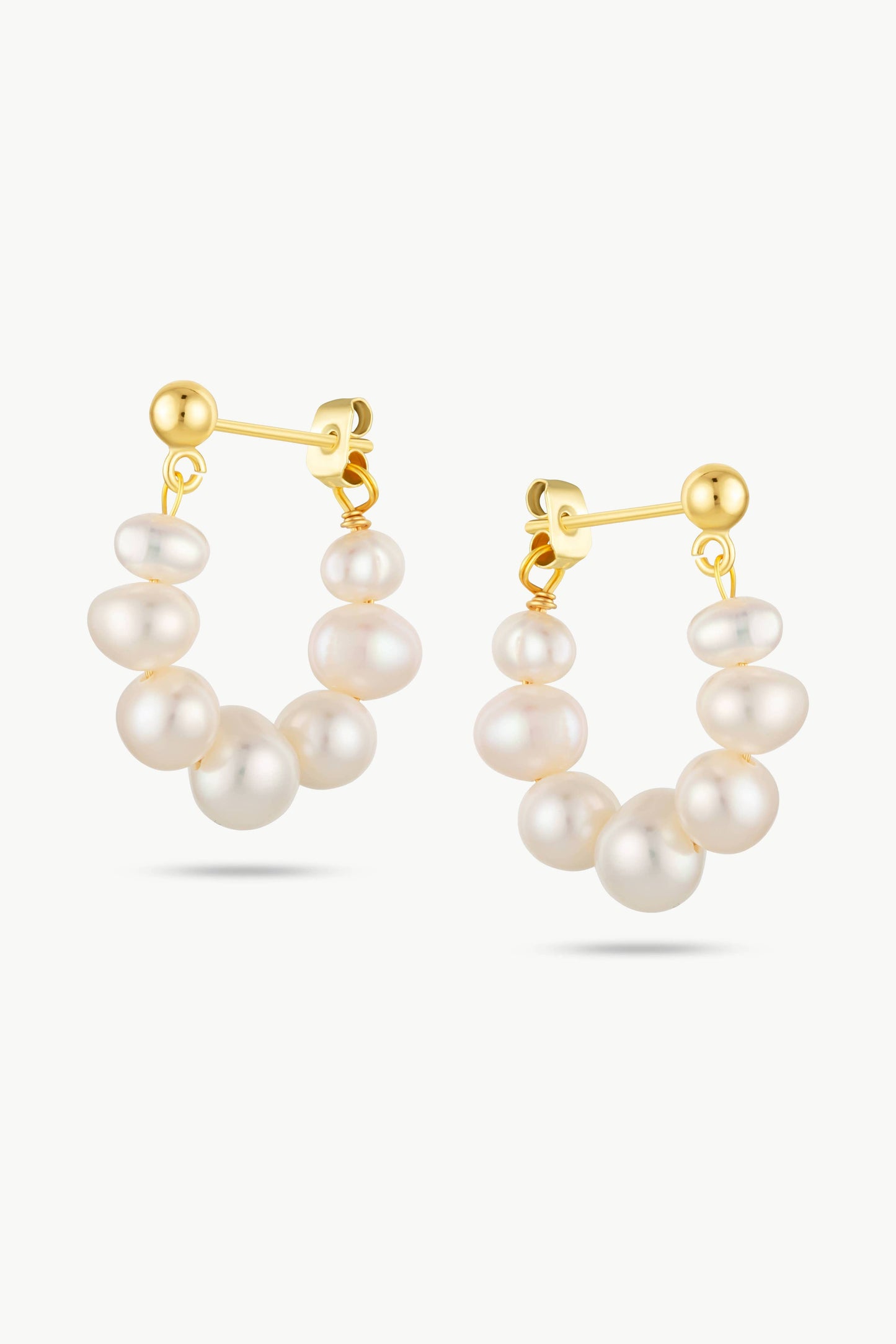 Gold Pearls Links Hooped Earrings