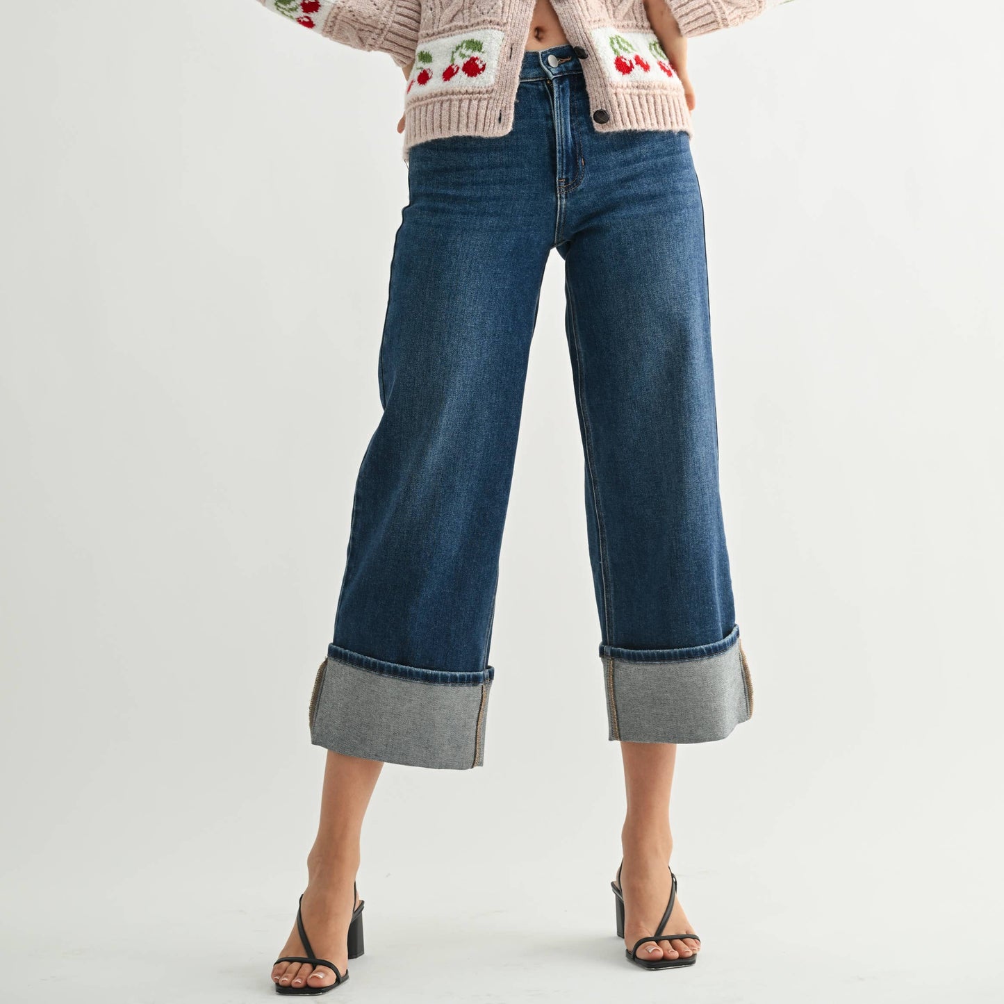 Dark Wash Slim Wide Cuffed Ankle Jean