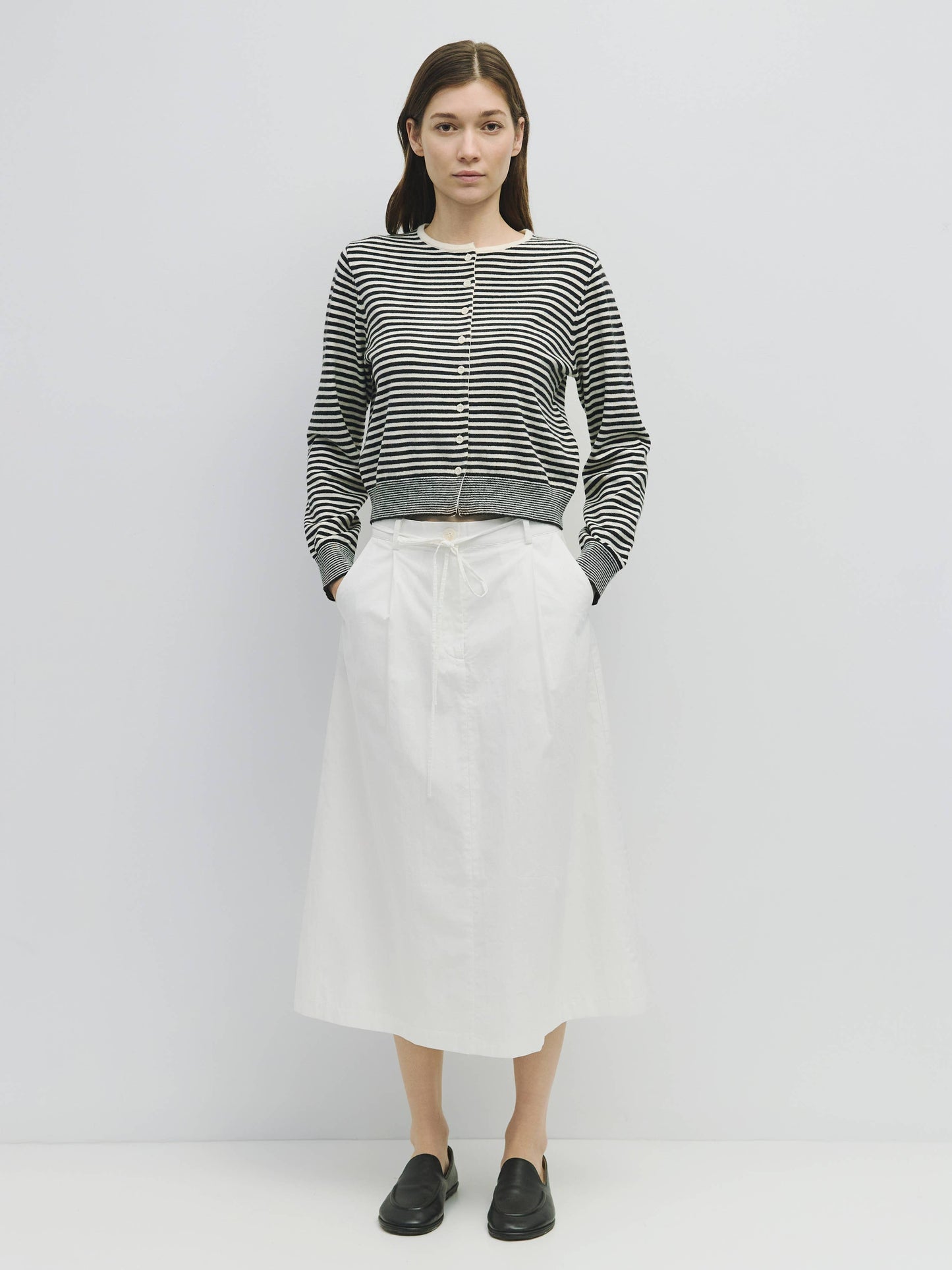 Striped Button Down Round Neck Cardigan