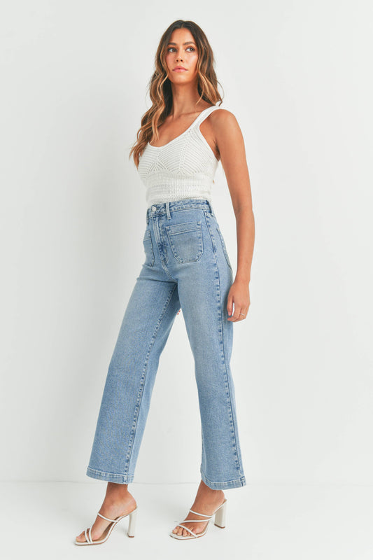 Patch Pocket Light Wash Wide Leg Jean