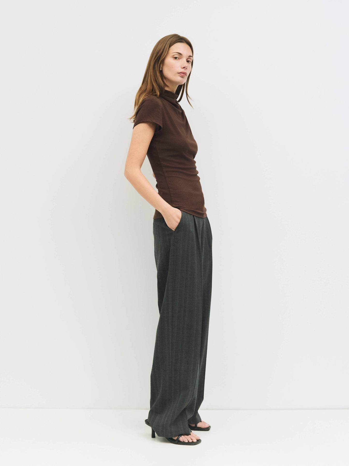 Cap Sleeve Mock Neck Gathered Top