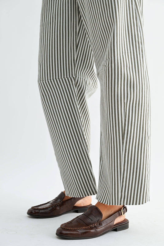 Olive Stripe Seamed Barrel Jean