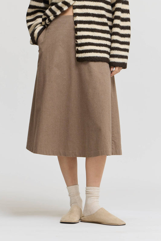 Brown Circle Hem Midi Skirt