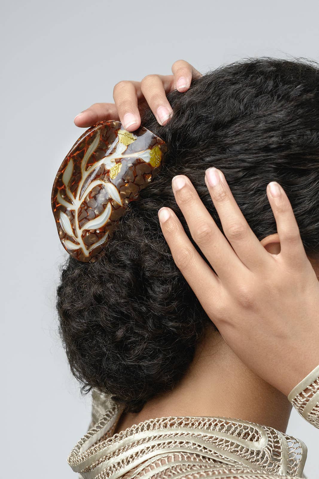 Brown Artemisia Floral XLHair Claw