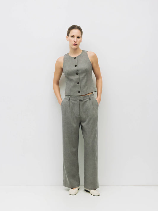 Charcoal Pleated Straight Leg Trouser