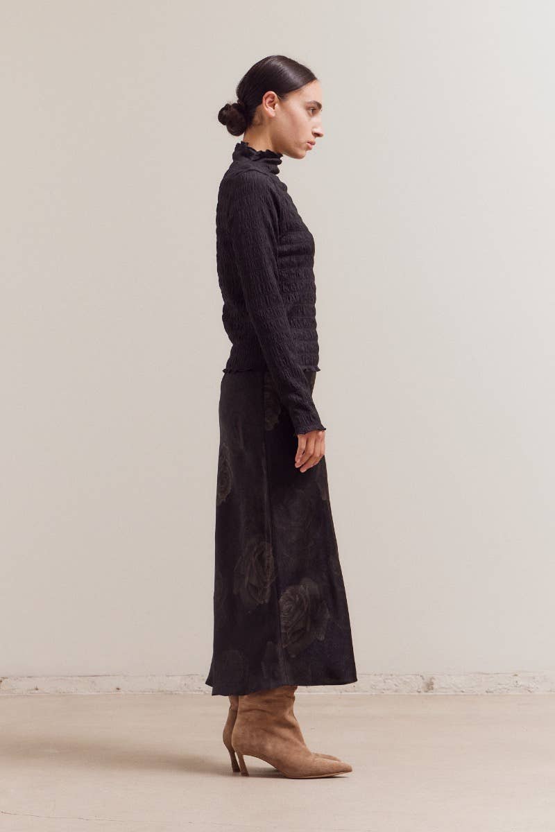 Shirred Mock Neck Long Sleeve Top