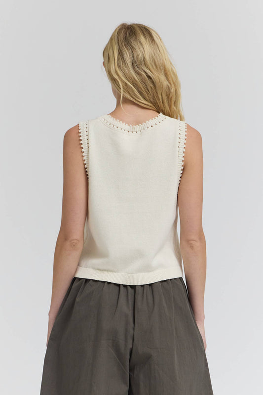 Ivory Edge Trim Cotton Knit Top