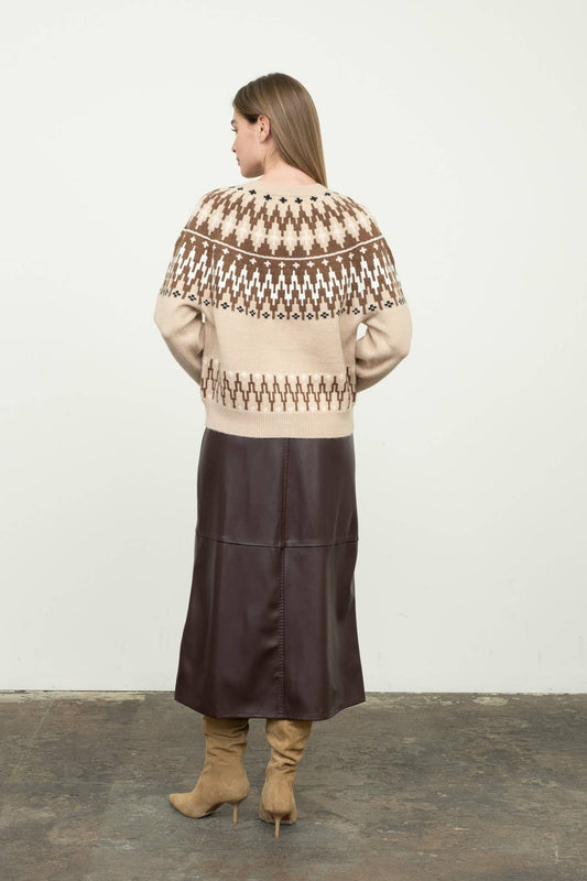 Tan Fair Isle Cardigan Sweater