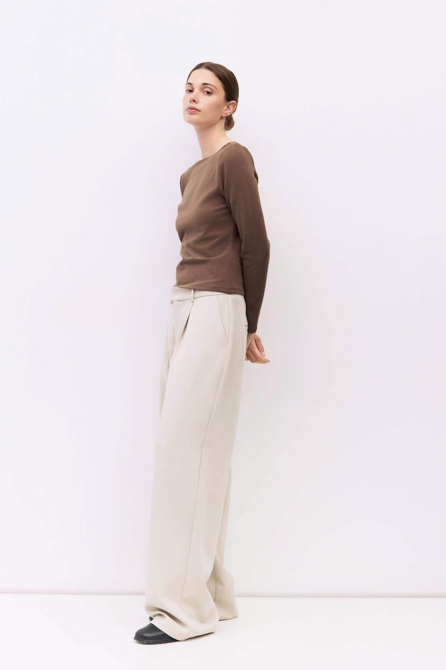 Brushed Jersey Long Sleeve Fitted Tee