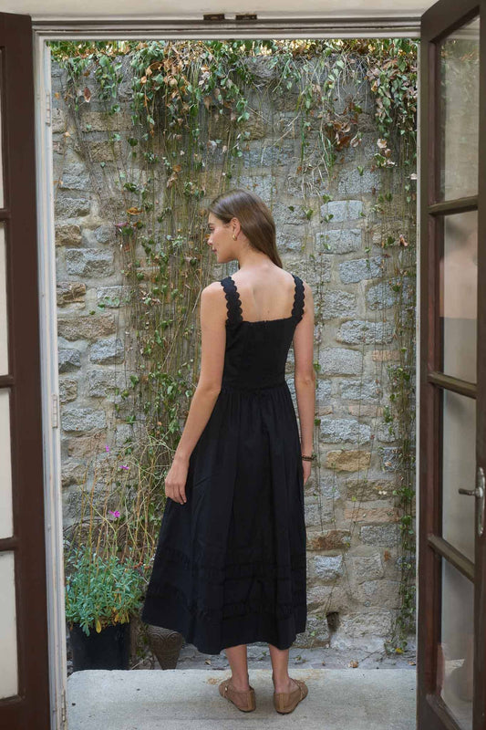 Black Lace Trim Detail Midi Dress