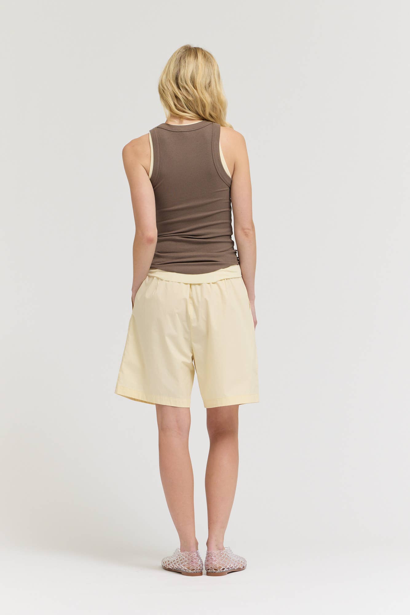 Butter Yellow Elastic Waist Bermuda Shorts