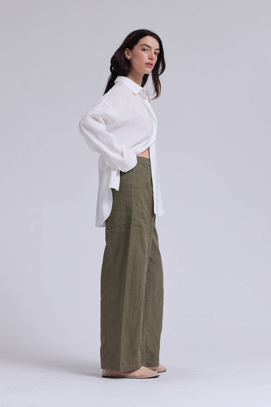 Olive Linen Utility Pants